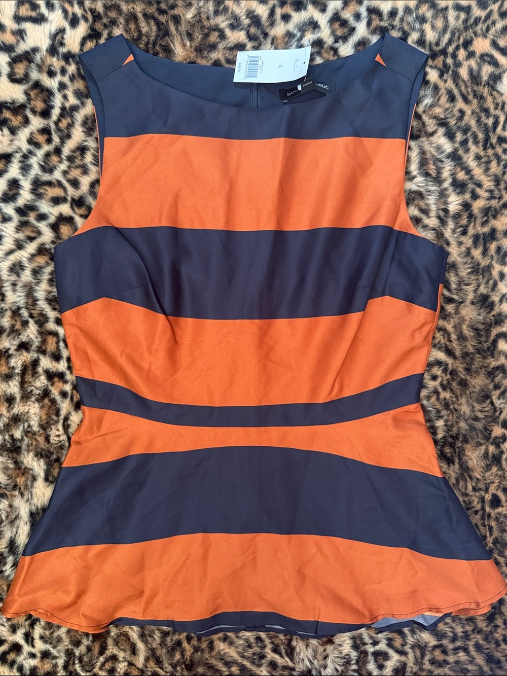 Banana Republic Orange and Navy Striped Peplum Tank